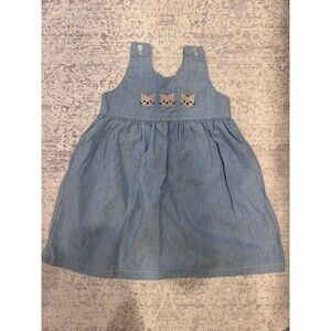 Cat embroidered denim dress